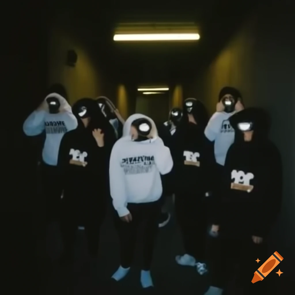Group of guys in hoodies in dark alley captured on CCTV