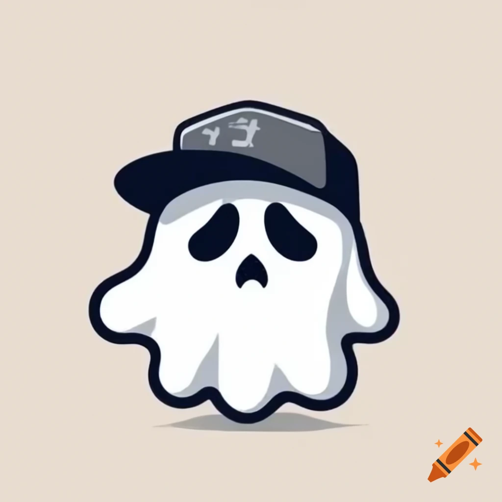 Minimalistic logo of a funny ghost skull wearing a cap