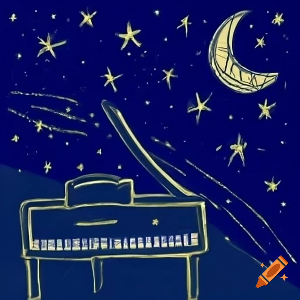 Starry sky with piano silhouette