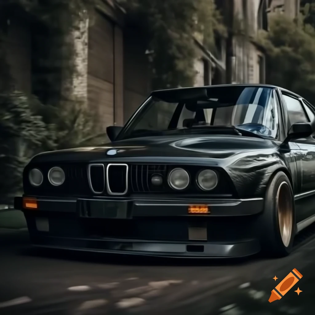 BMW E30 in a dark setting, vertical 2D image