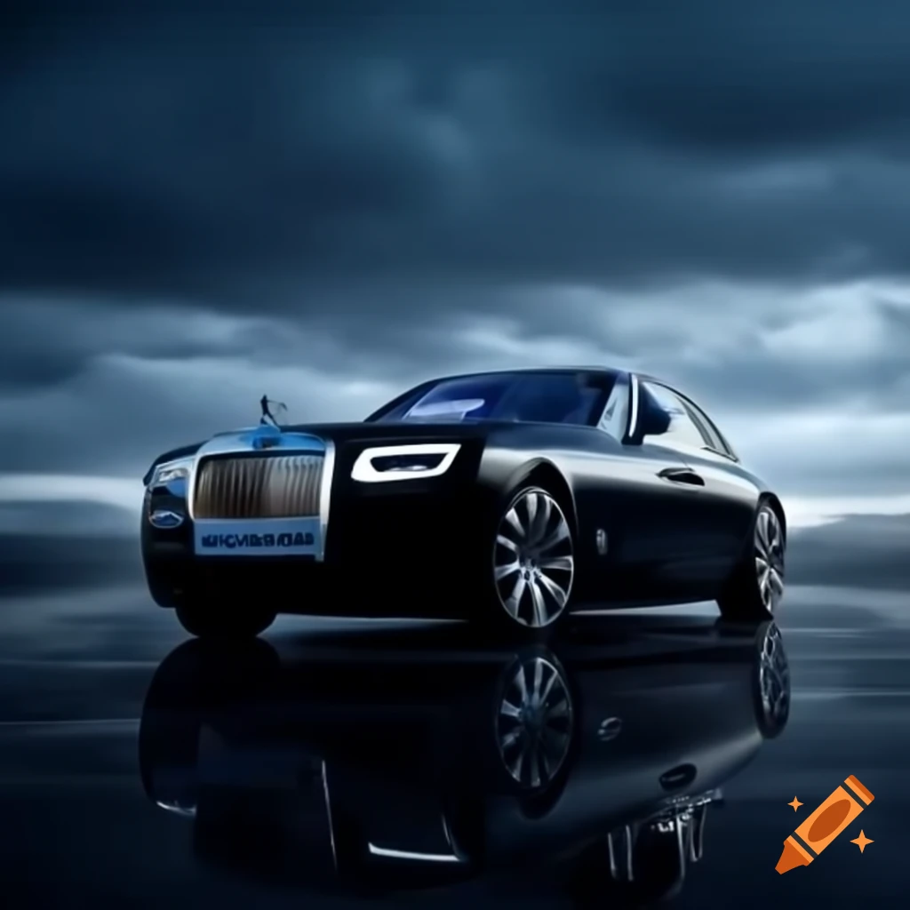Rolls-Royce with cloudy sky and night background