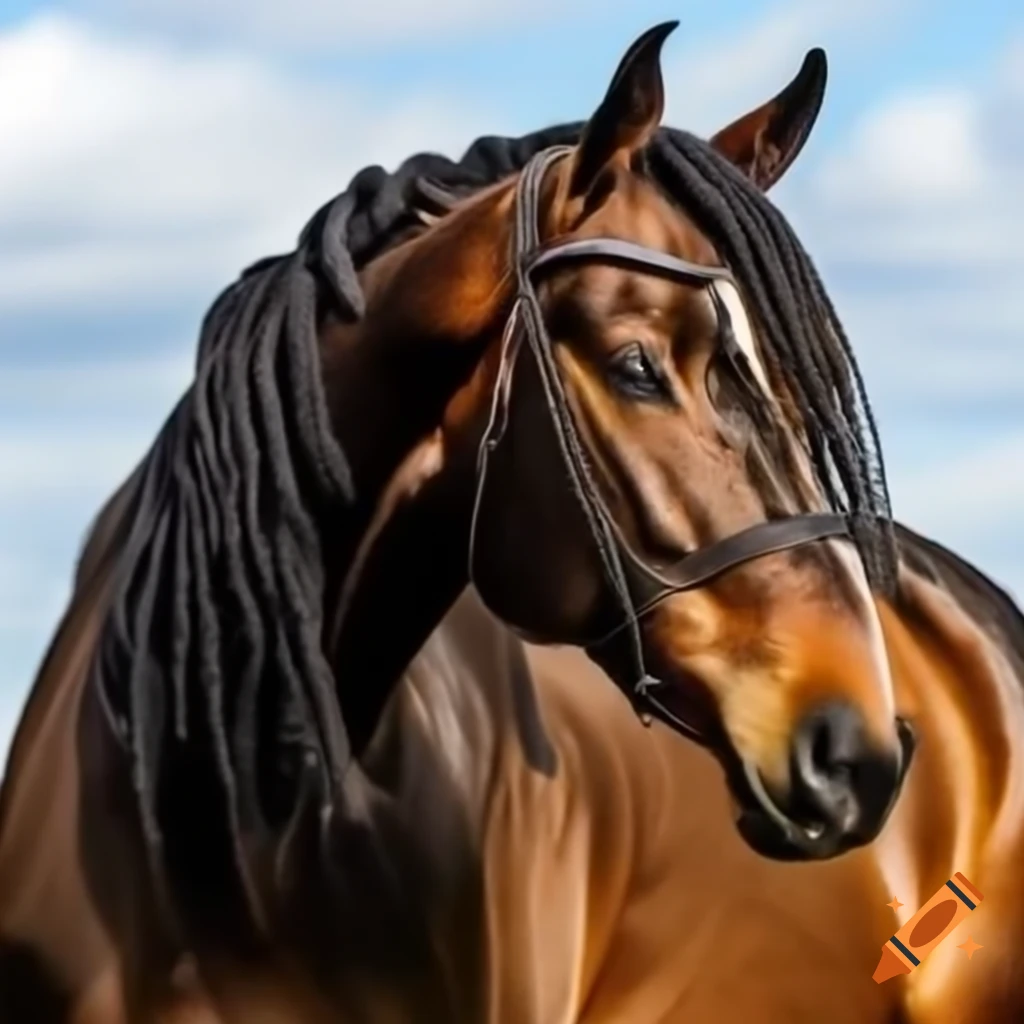 Brown horse with black dreadlocks