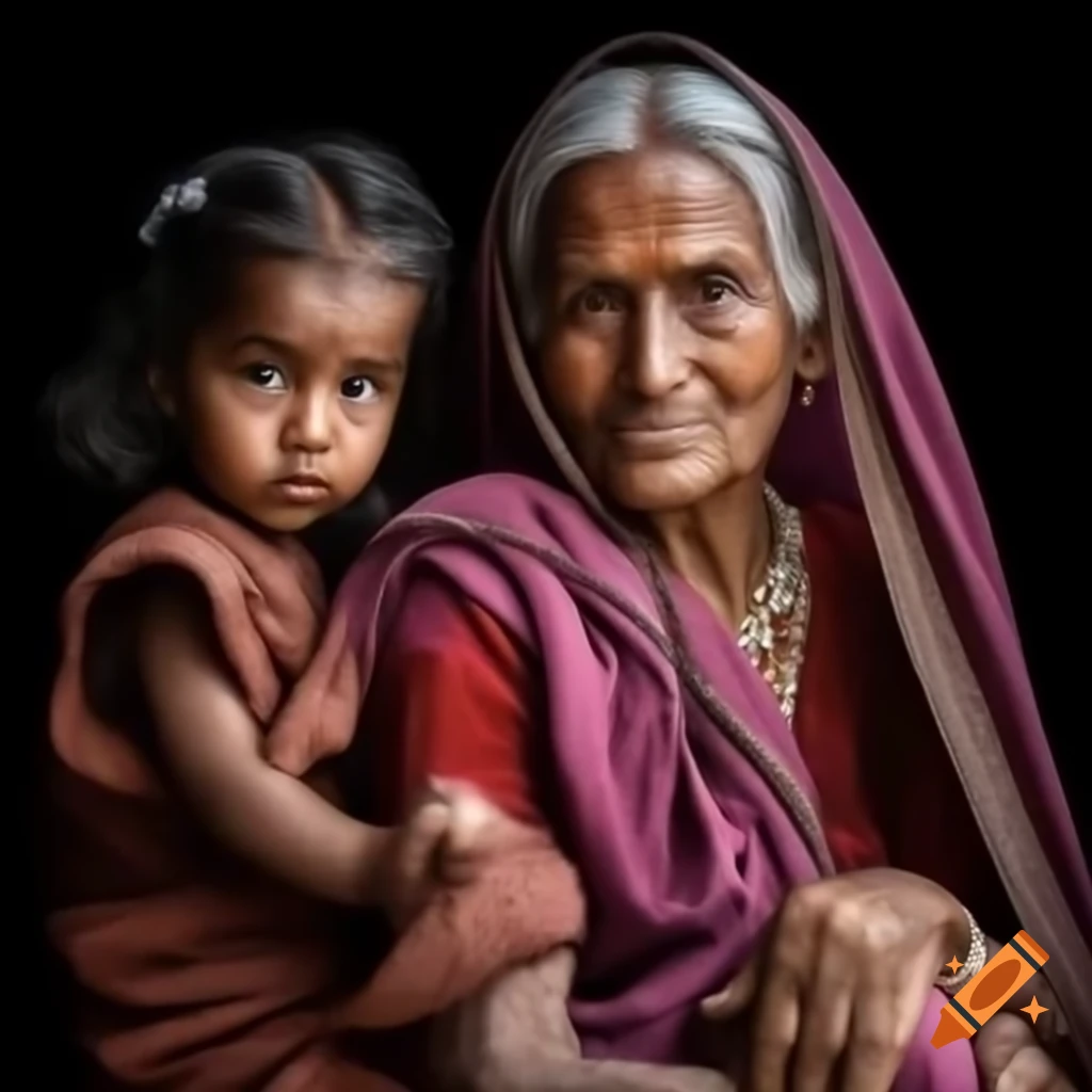 Elderly Indian woman with her granddaughter