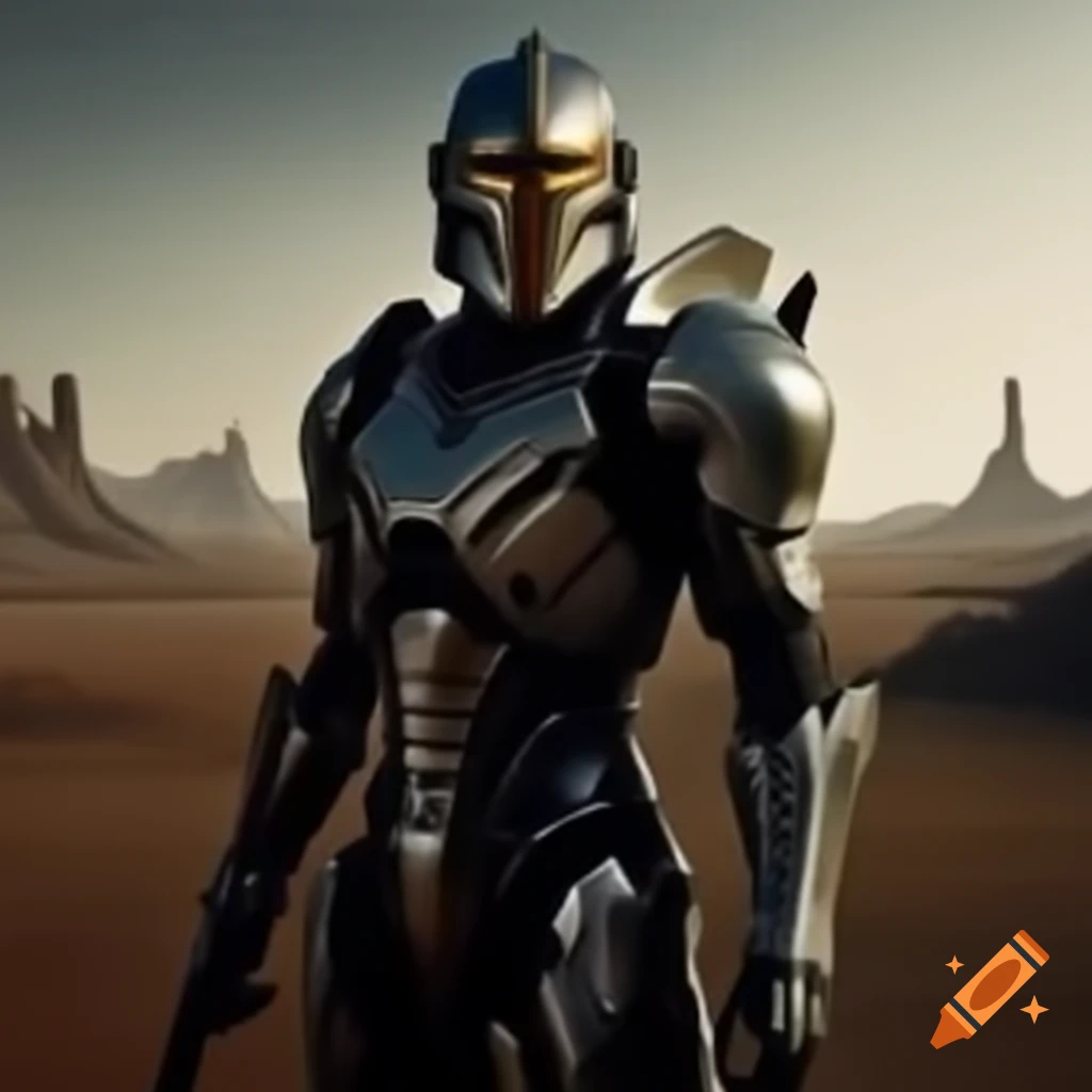 Futuristic knight standing in a desolate wasteland
