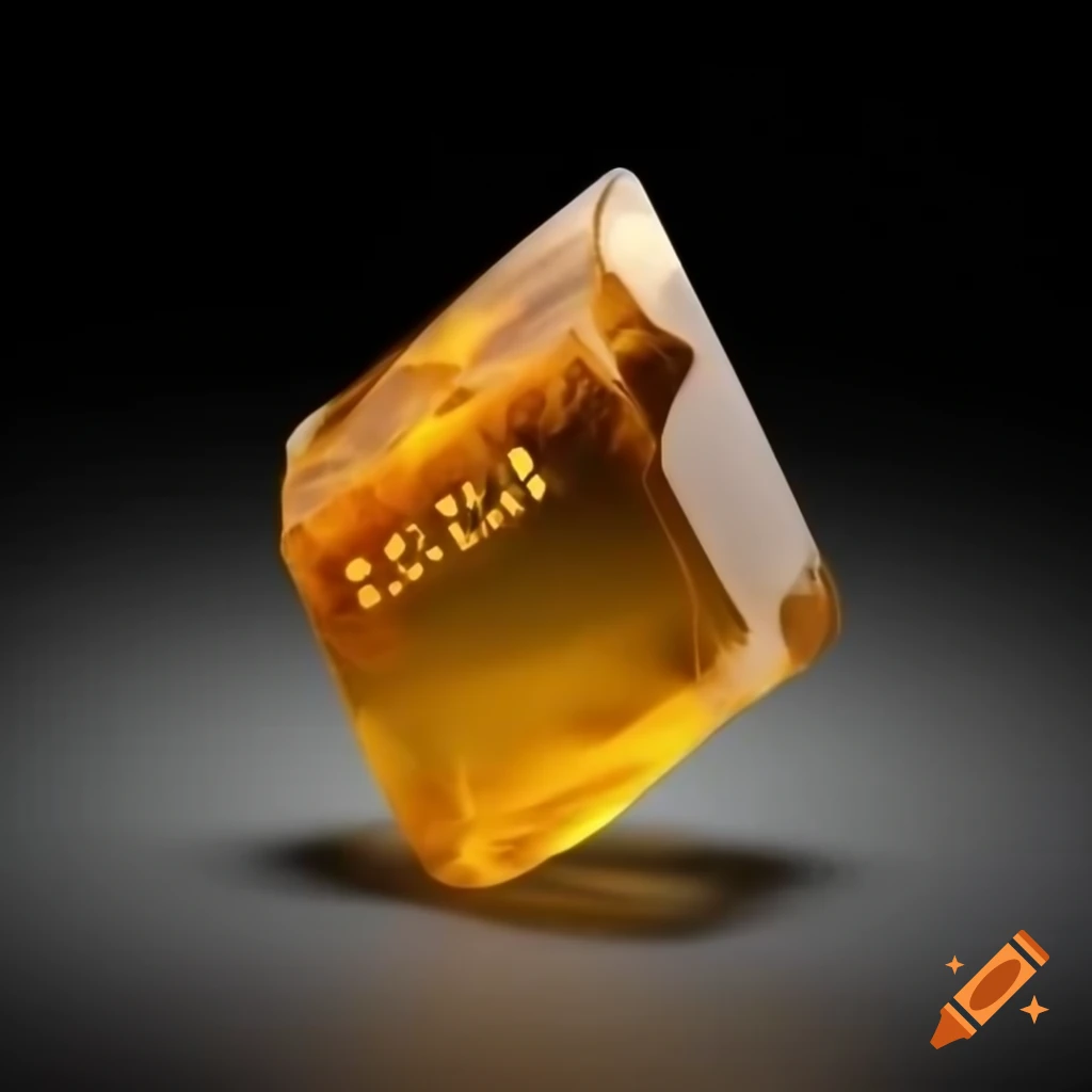Viktor & Rolf insignia embedded in translucent Baltic amber