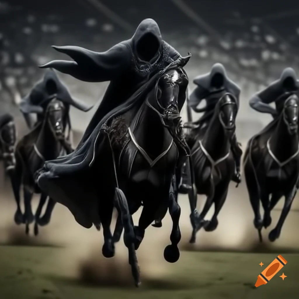 Cloaked figures resembling nazgul playing American football in stadium