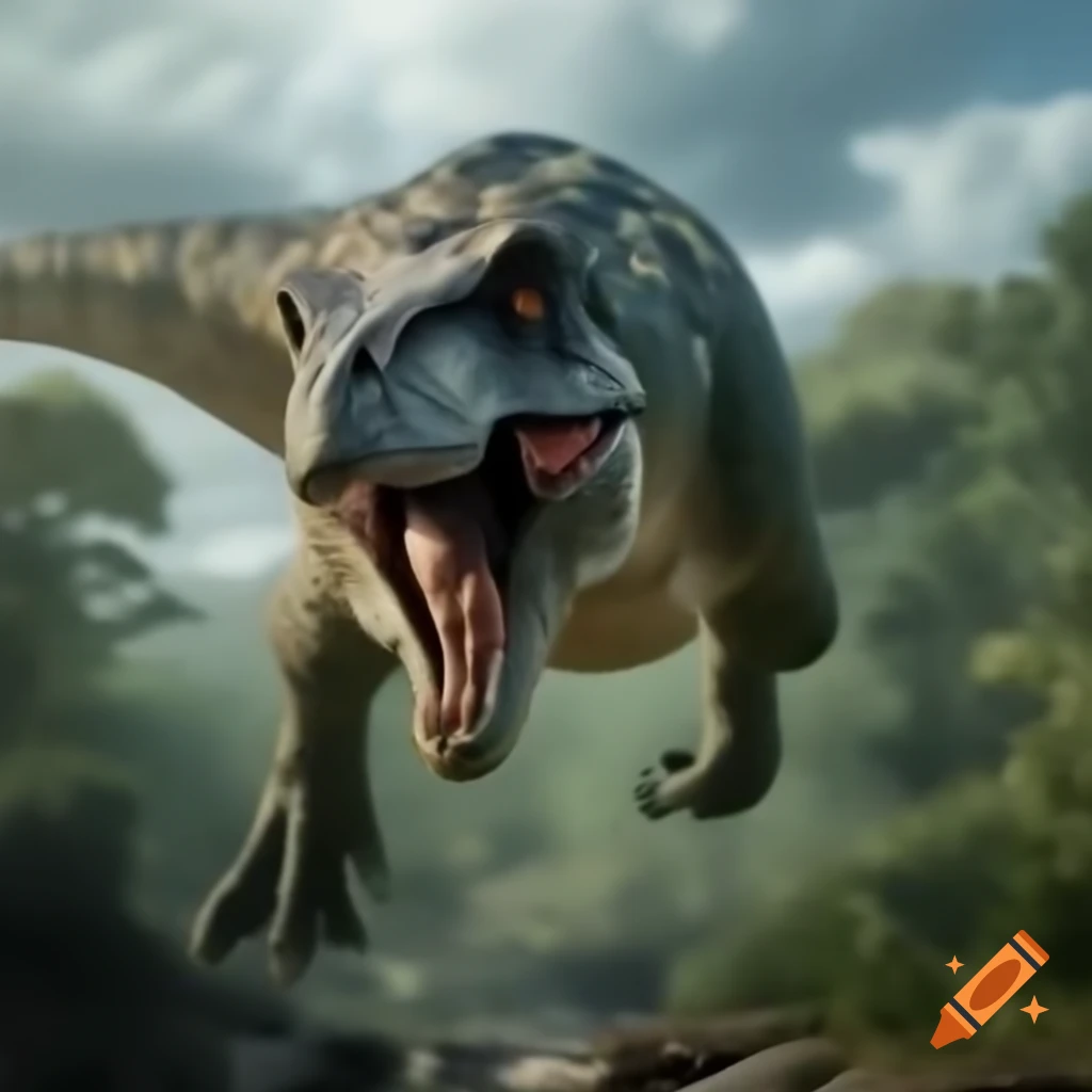 Dinosaur leaping in a dynamic pose