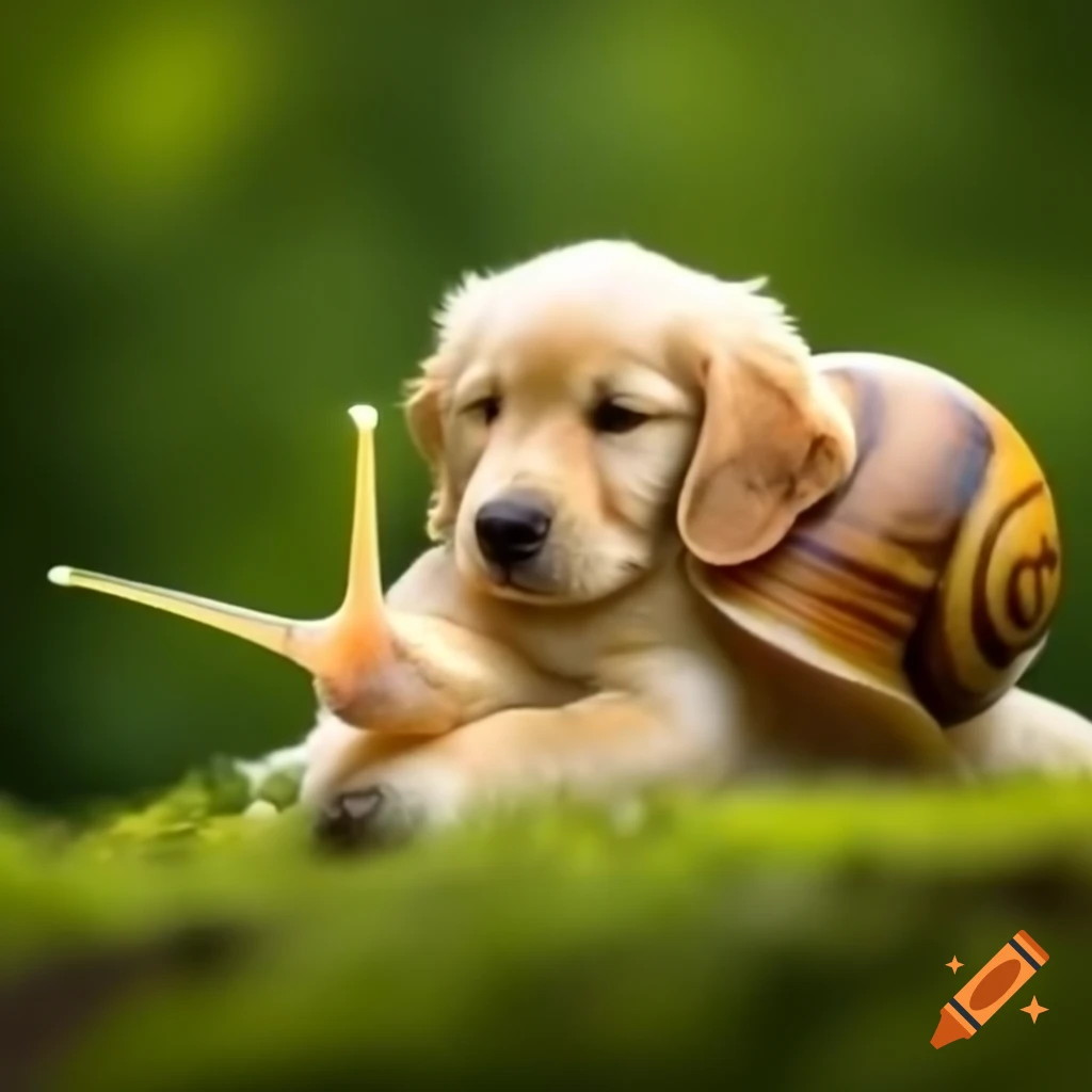 Golden retriever resembling a snail