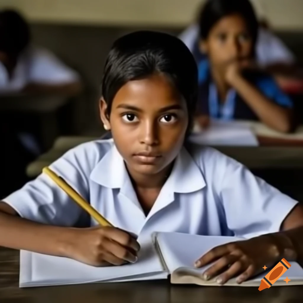 Bangladeshi student studying in school wearing white shirt
