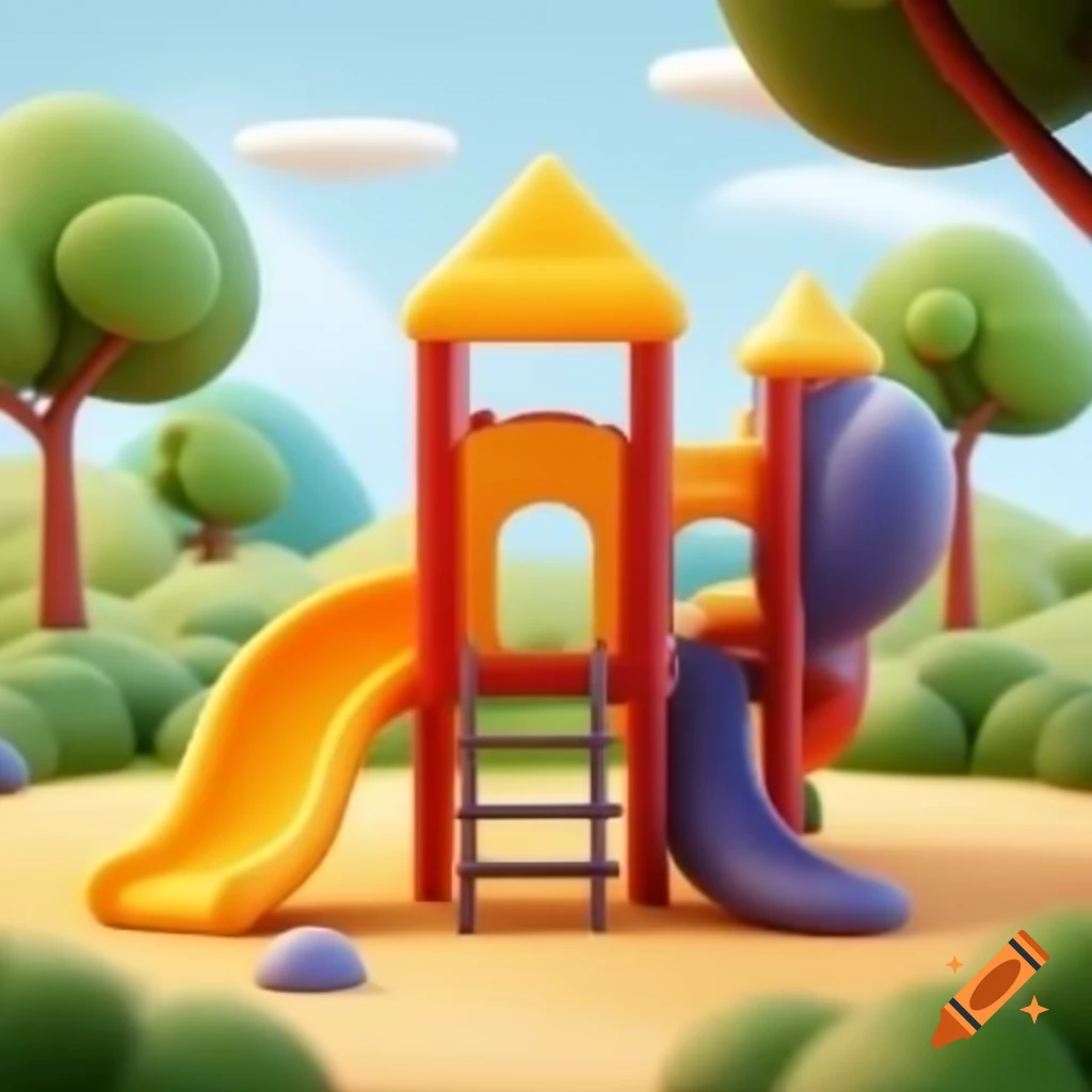 Cartoonish playground with colorful structures