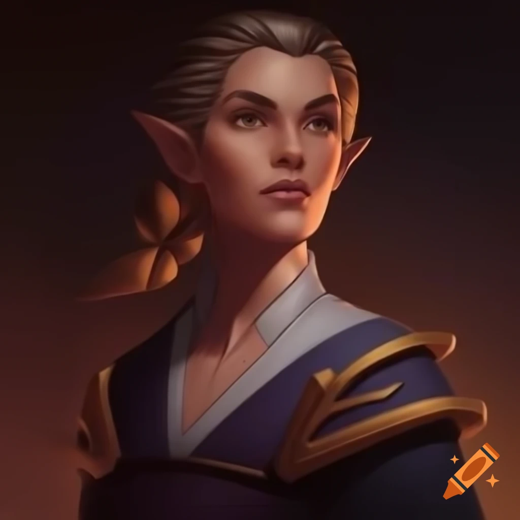 Stately female diplomat character art in classical attire for dungeons