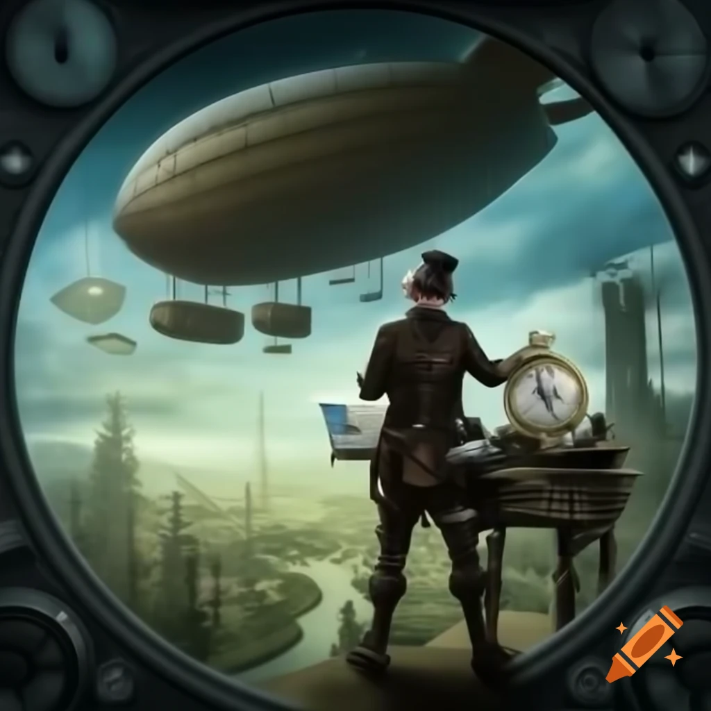 Steampunk-themed depiction of analyst as navigator on steam-powered airship