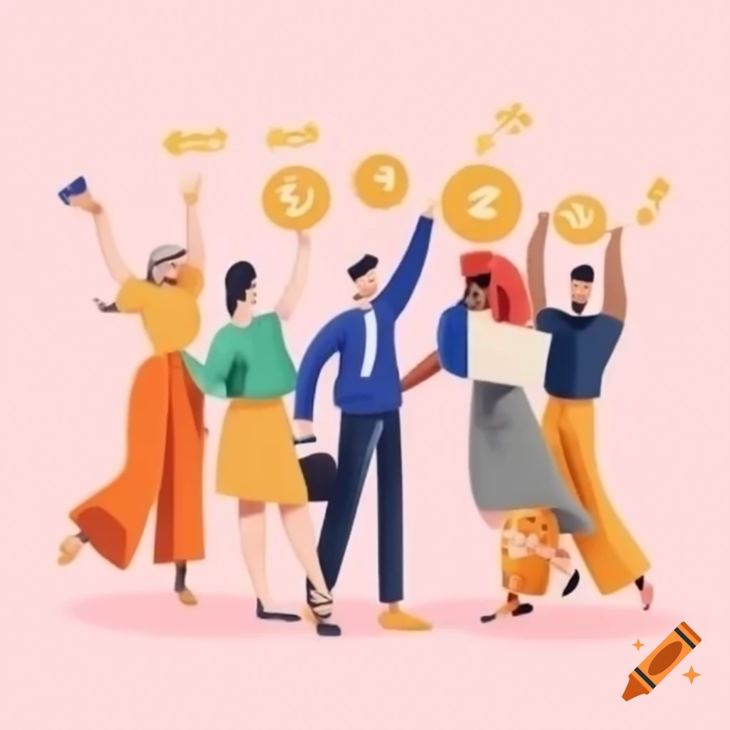 Cartoon team celebrating business milestone
