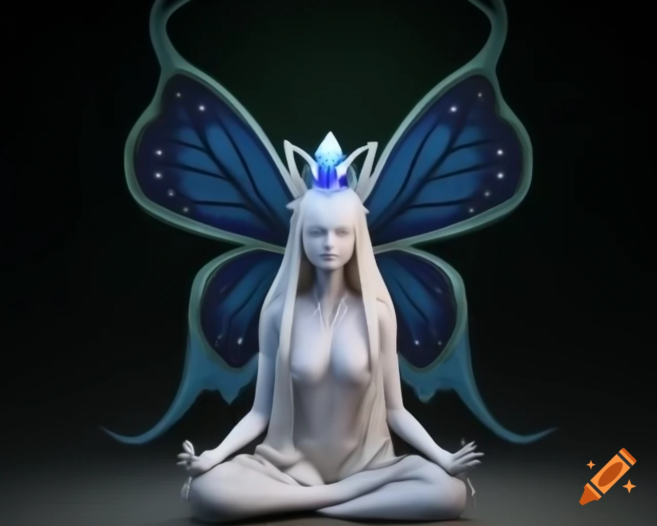 3D render of fairy with porcelain skin and butterfly crown, inspired by zbrush central contest