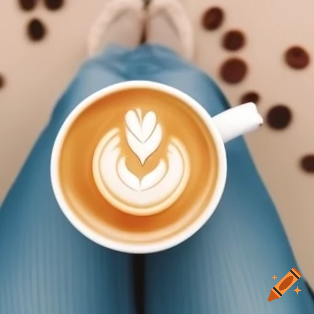 Top view of latte art featuring small pink flower