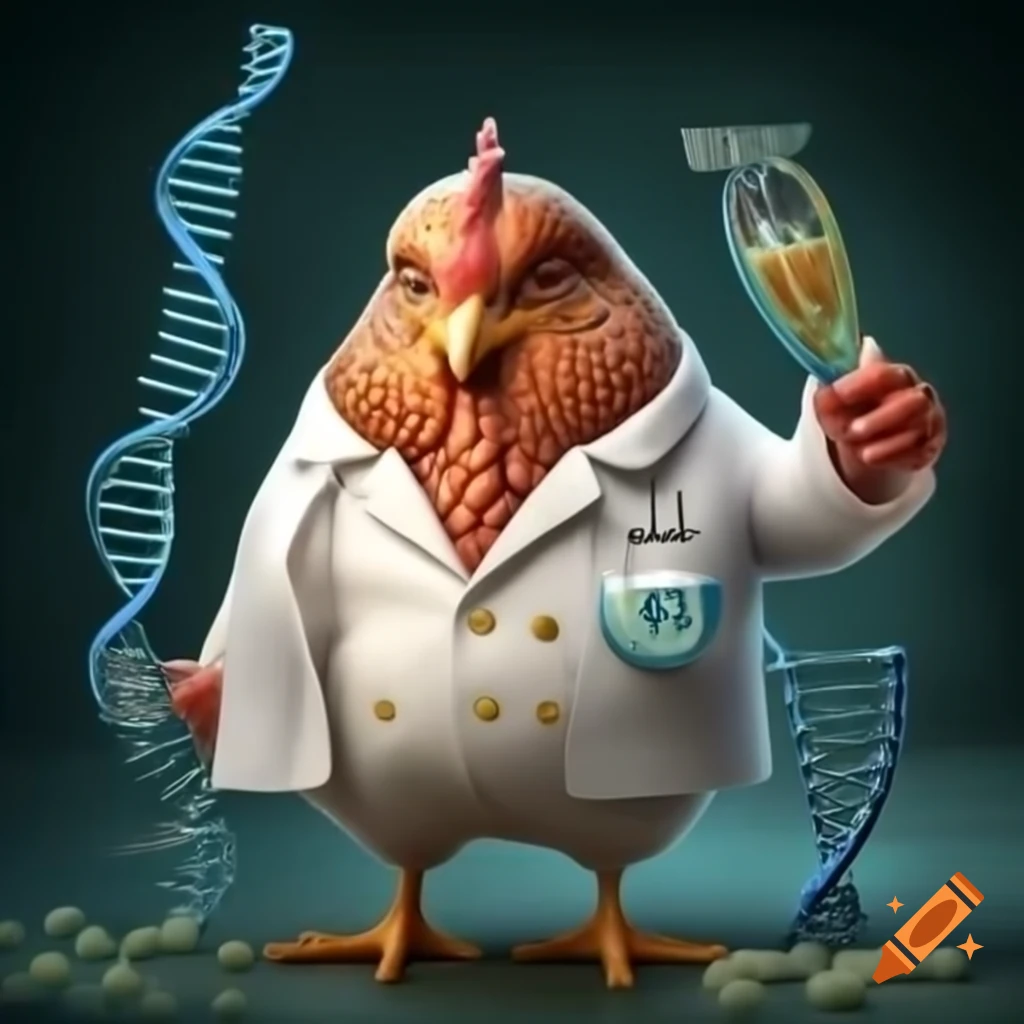 Chicken scientist conducting DNA research