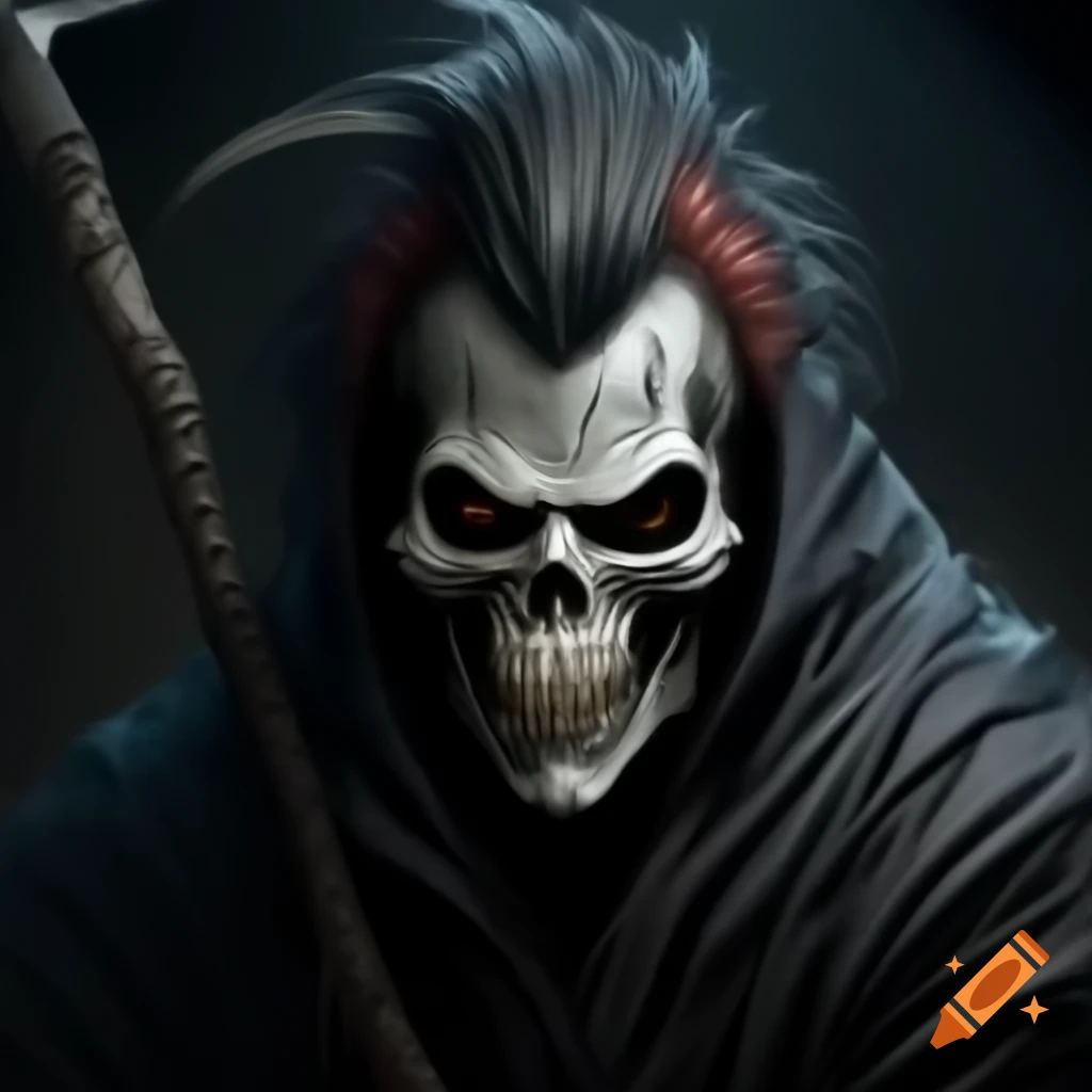 Stylized reaper with mohawk in stipple art style