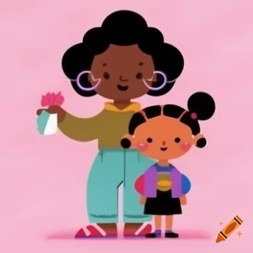 Illustration of black mother and daughter inspired by Good Times style