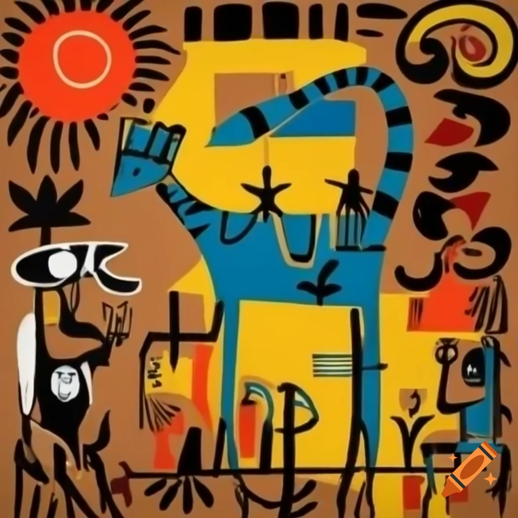 Medieval zoo painting in Jean-Michel Basquiat style