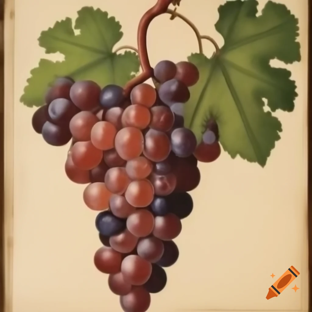 Detailed 18th century chromolithograph of grapes