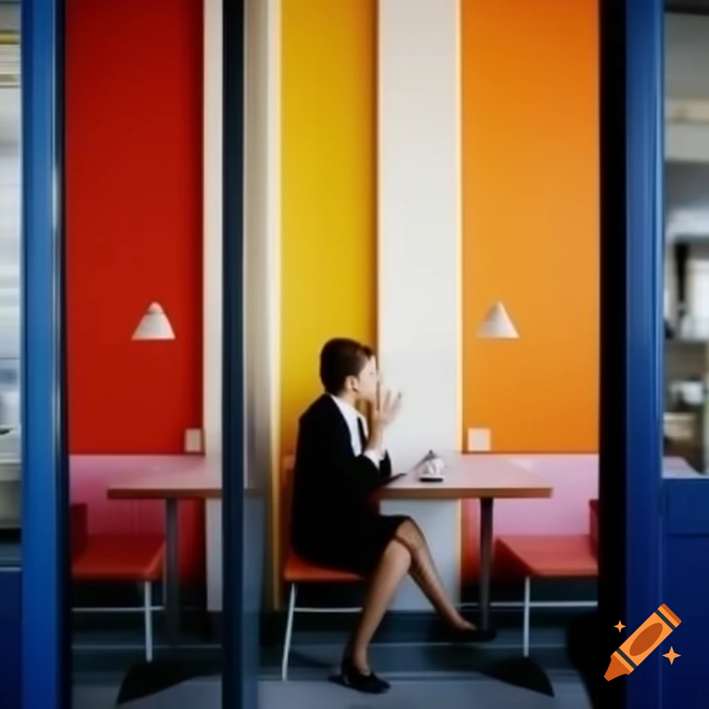 Business woman sitting at colorful cafe table