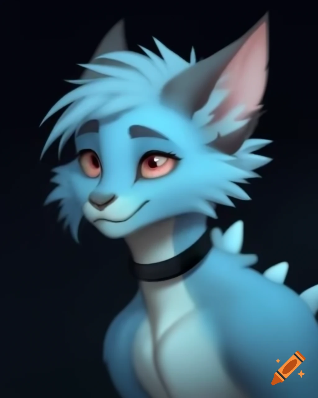 Light blue fluffy anthro dragon character with black collar