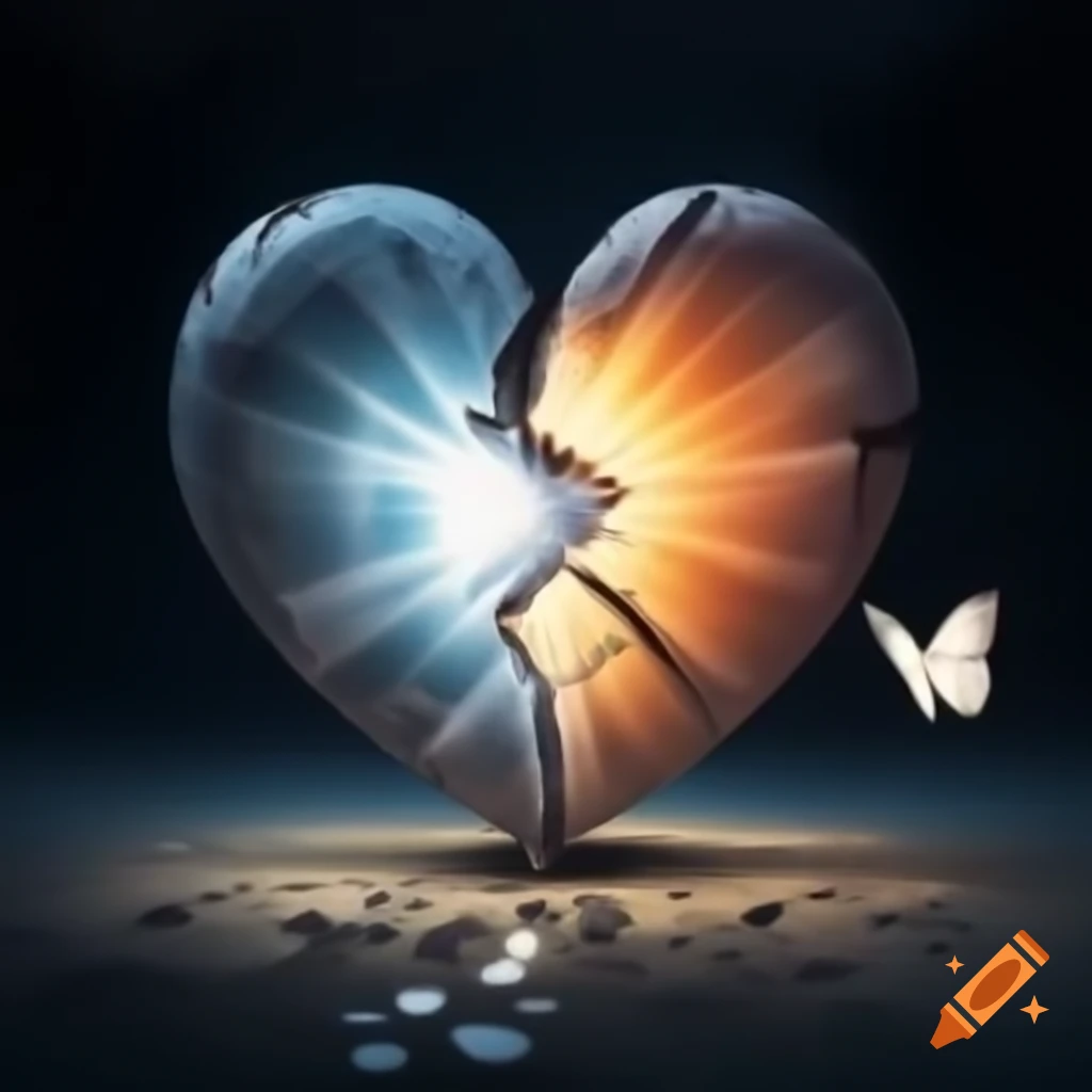 Broken heart symbol with a butterfly