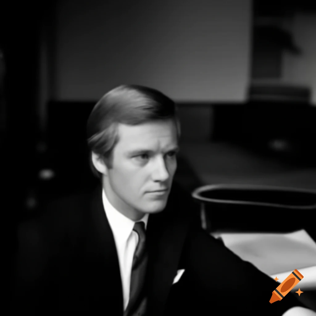 1960s solo portrait of a blond male politician