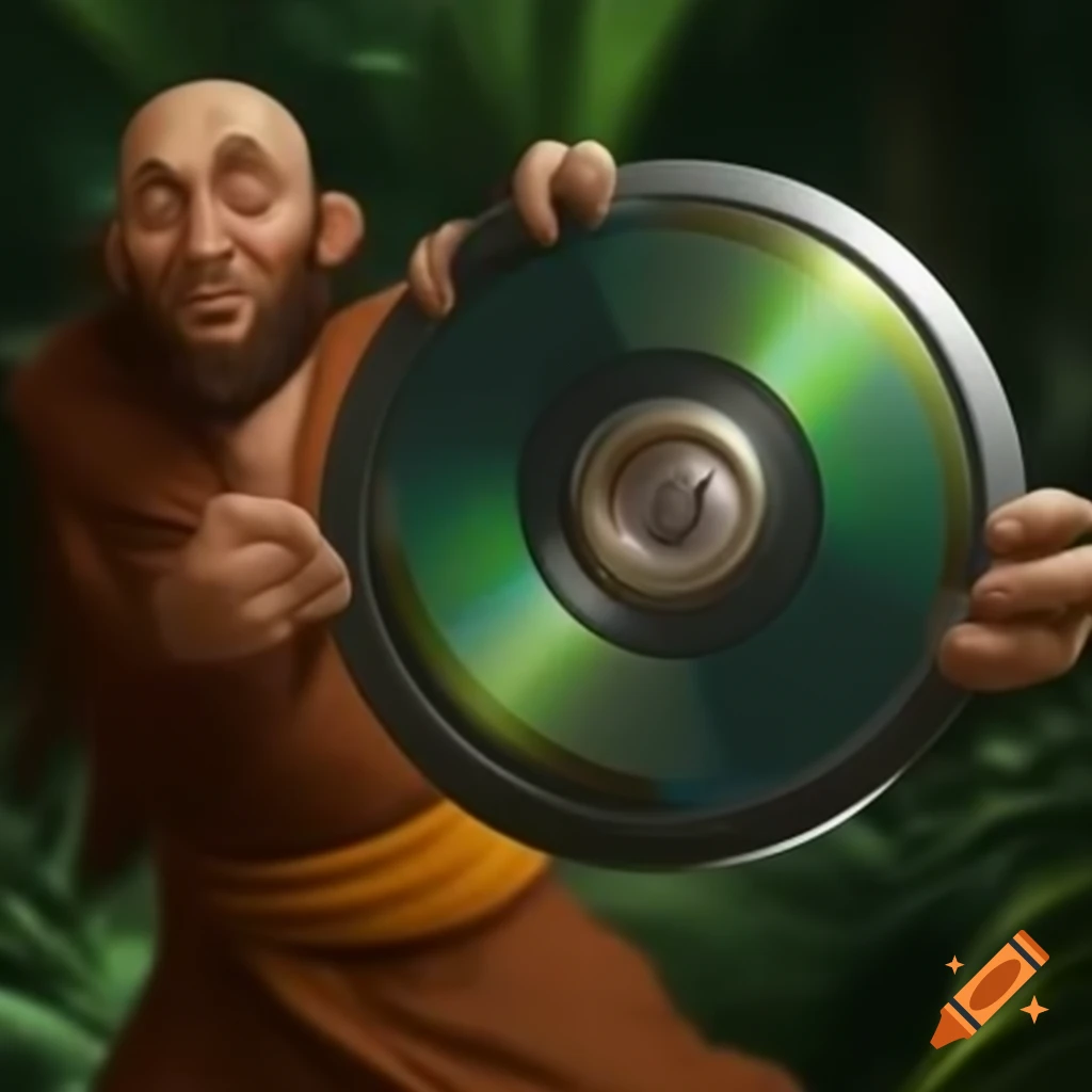 Man chasing monk in jungle while carrying a disk labeled 'Diablo 4'