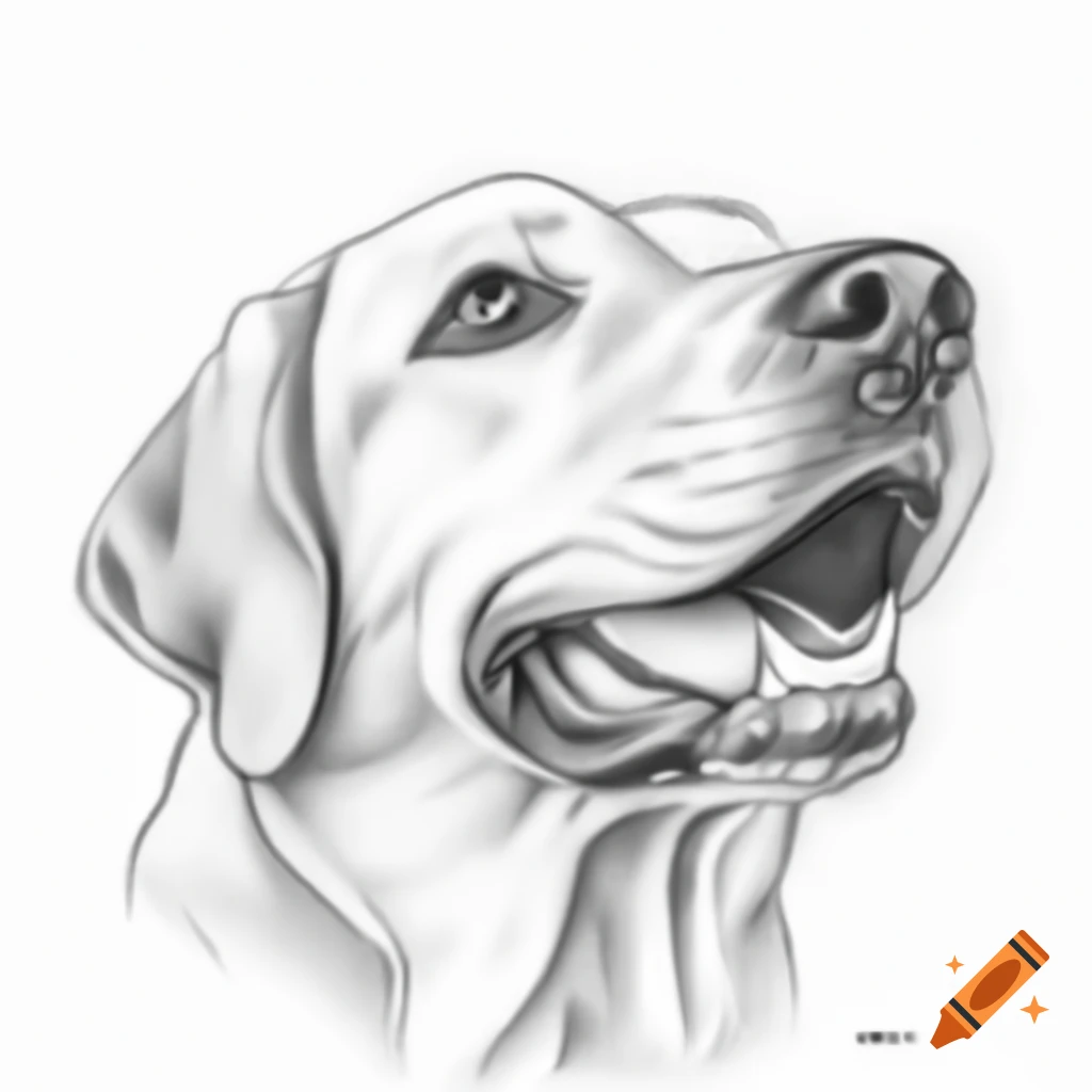 Pencil sketch of happy Labrador dog head