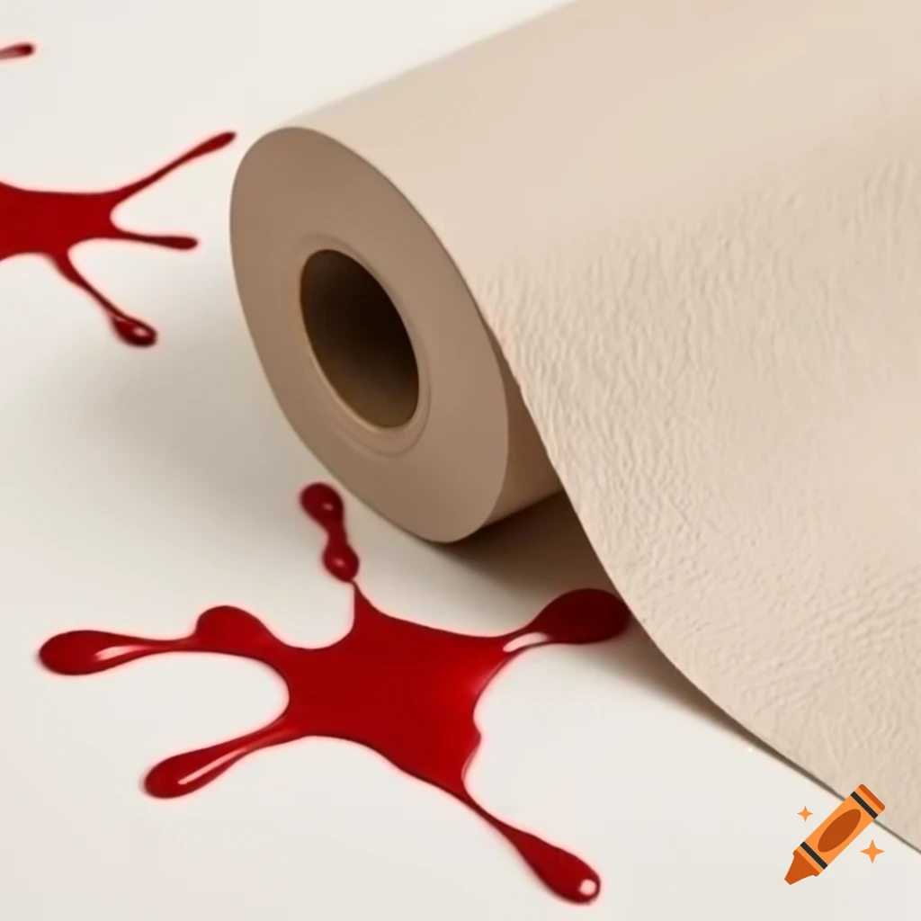Coarse carpet resembling toilet paper with dark red splashes