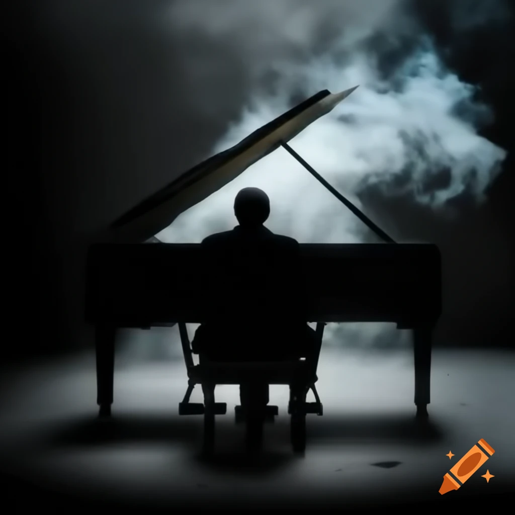 Piano silhouette surrounded by smoke