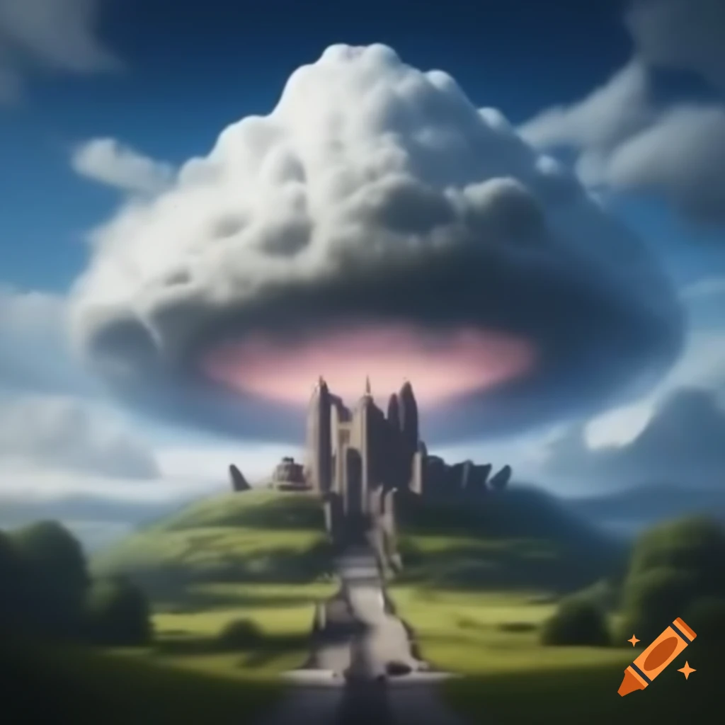 Castle made of clouds in a whimsical sky