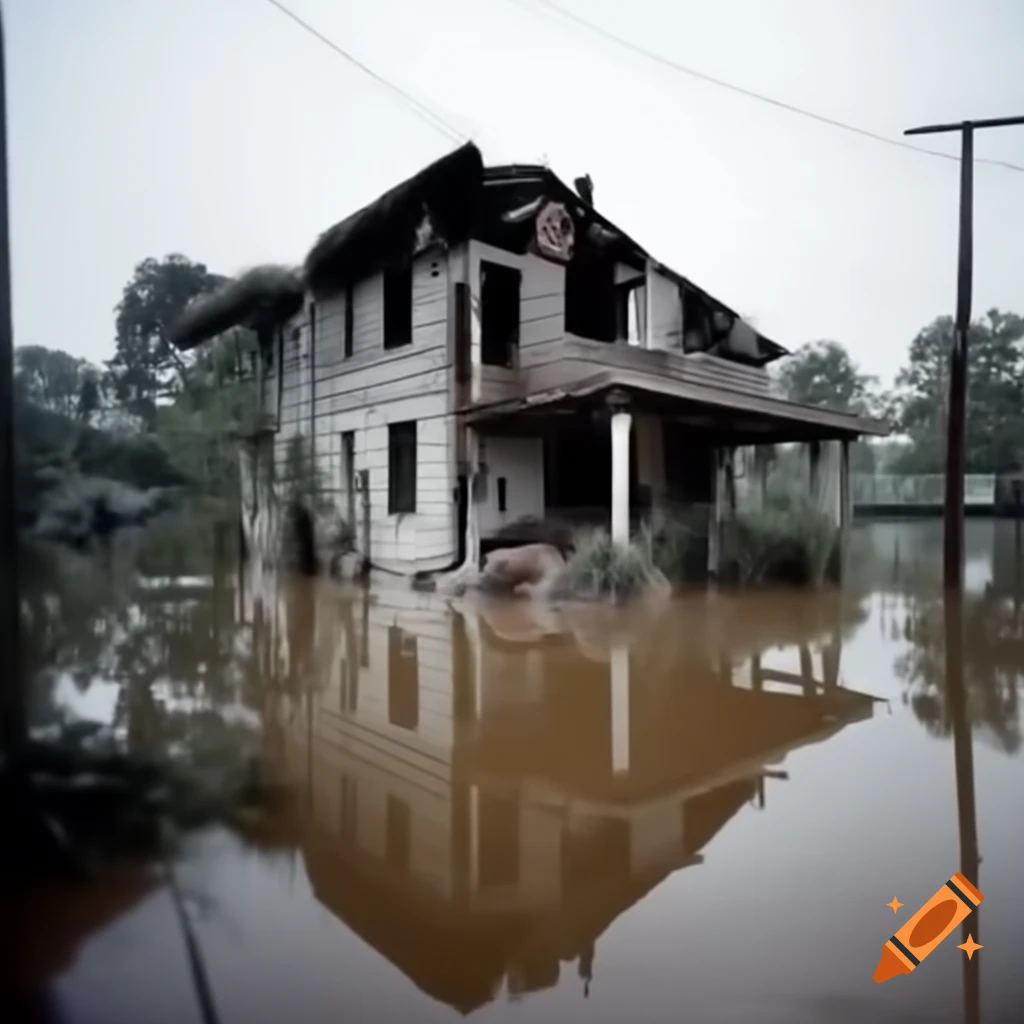 Half destroyed house following flooding