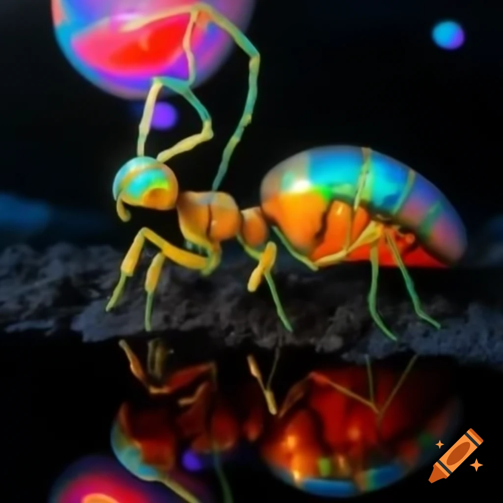 Pop surrealism photography featuring iridescent red glass statue in Shin Megami Tensei style