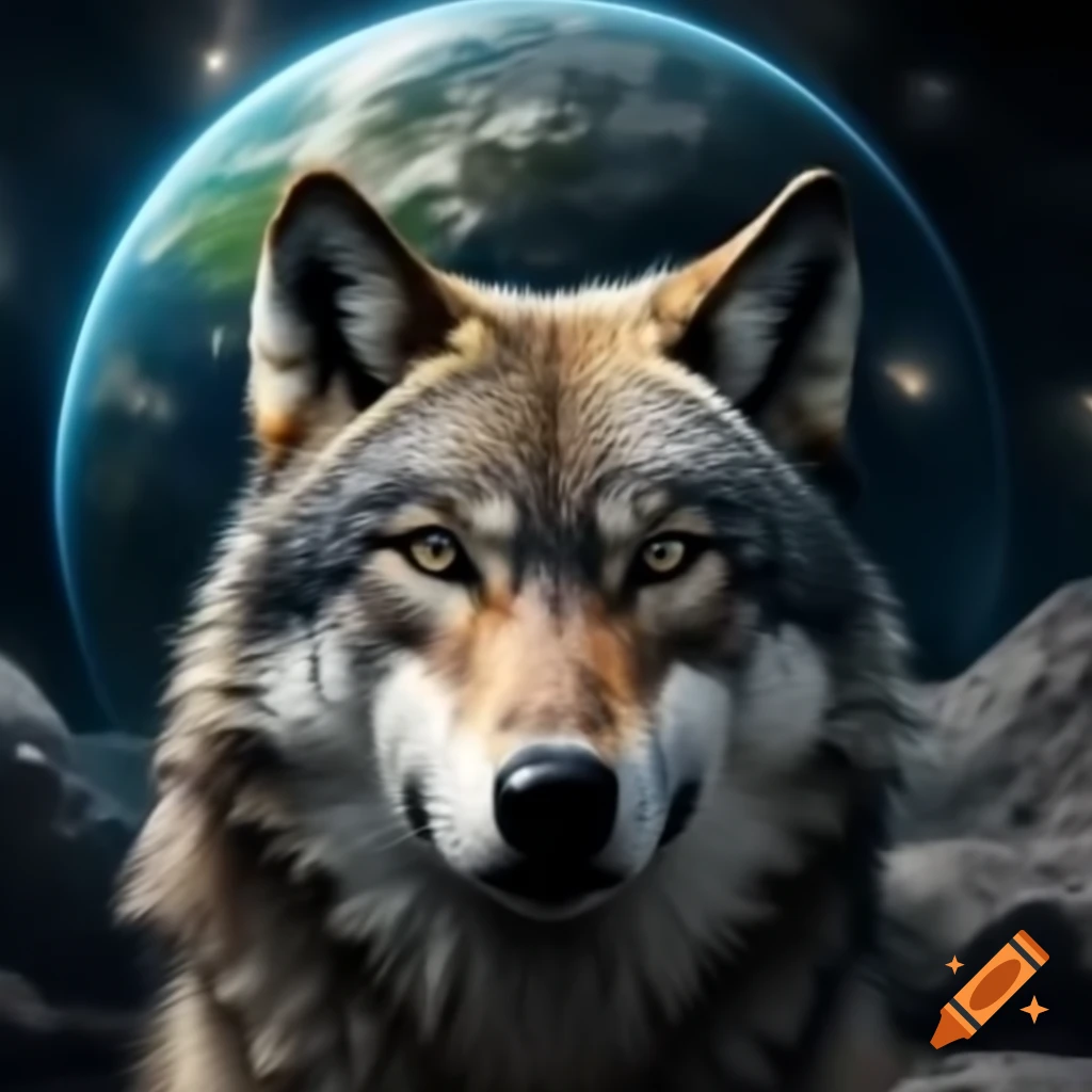 Wolf gazing at planet Earth