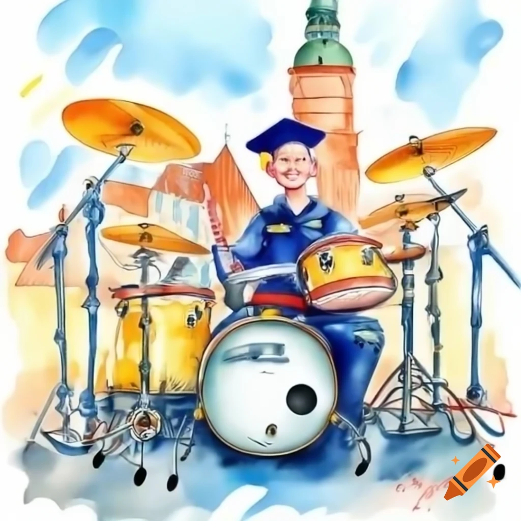 German paramedic drumming energetically in Riga's Dome square for 25th anniversary
