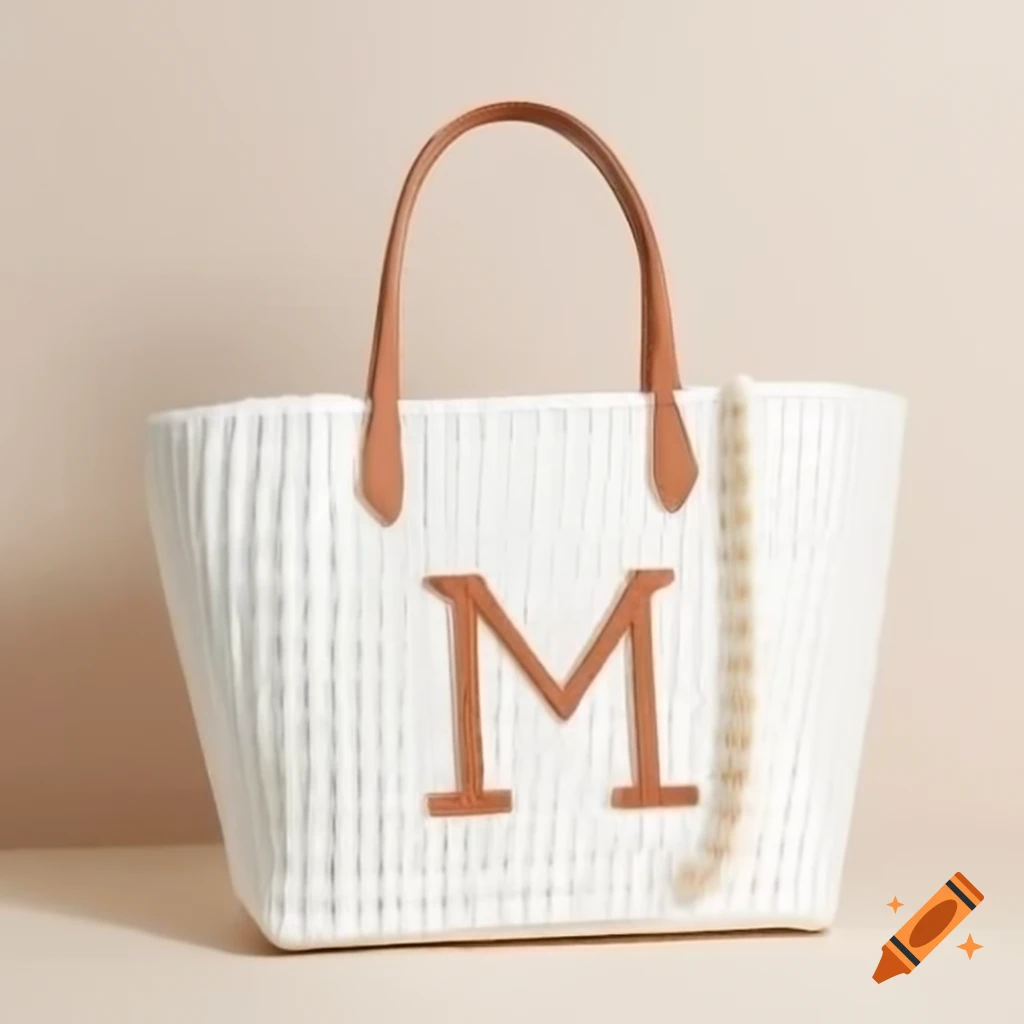Summer casual tote bag in white and pearl featuring an M letter