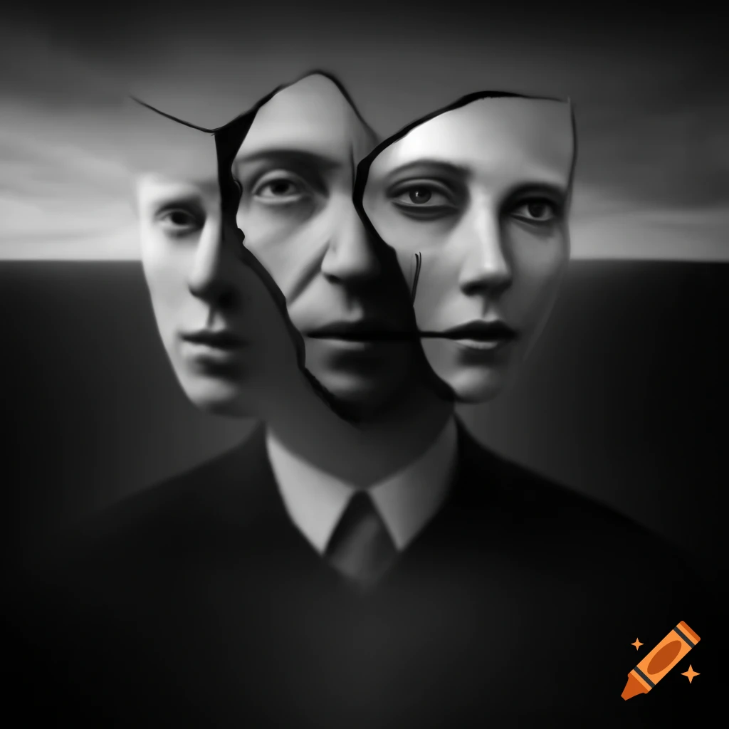 Surreal landscape in human body shapes, high contrast black and white