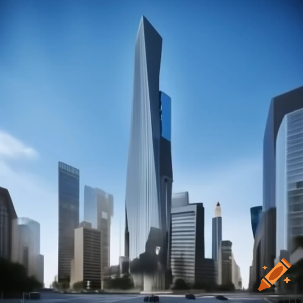 Futuristic CEO tower with bright bold 'Candy Tower' sign, clean and shiny design