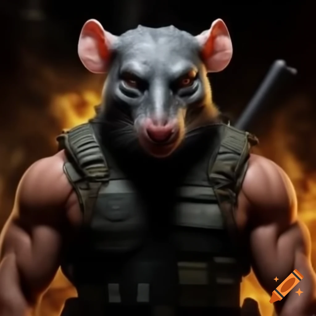Muscular rat wearing Punisher mask and name ZUT YOP