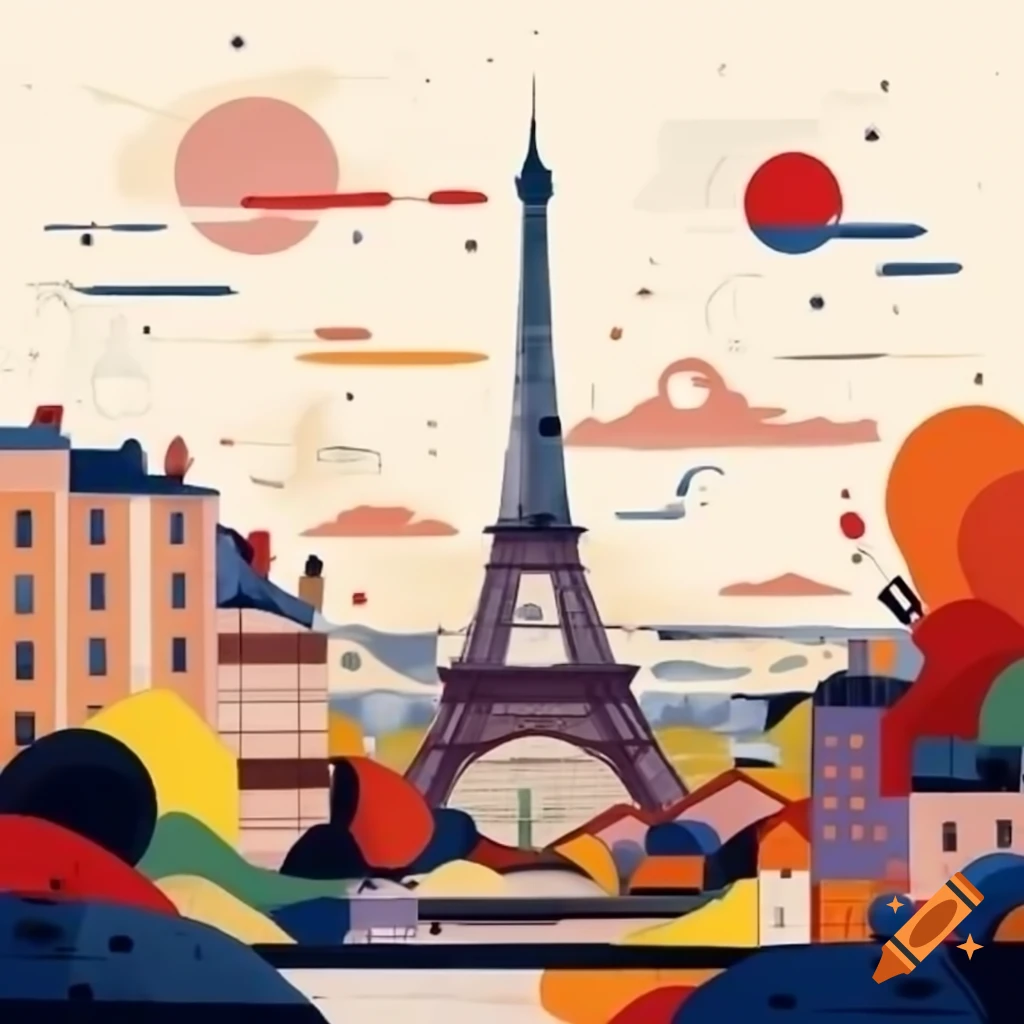 Paris landscape with Eiffel Tower in Kandinsky style