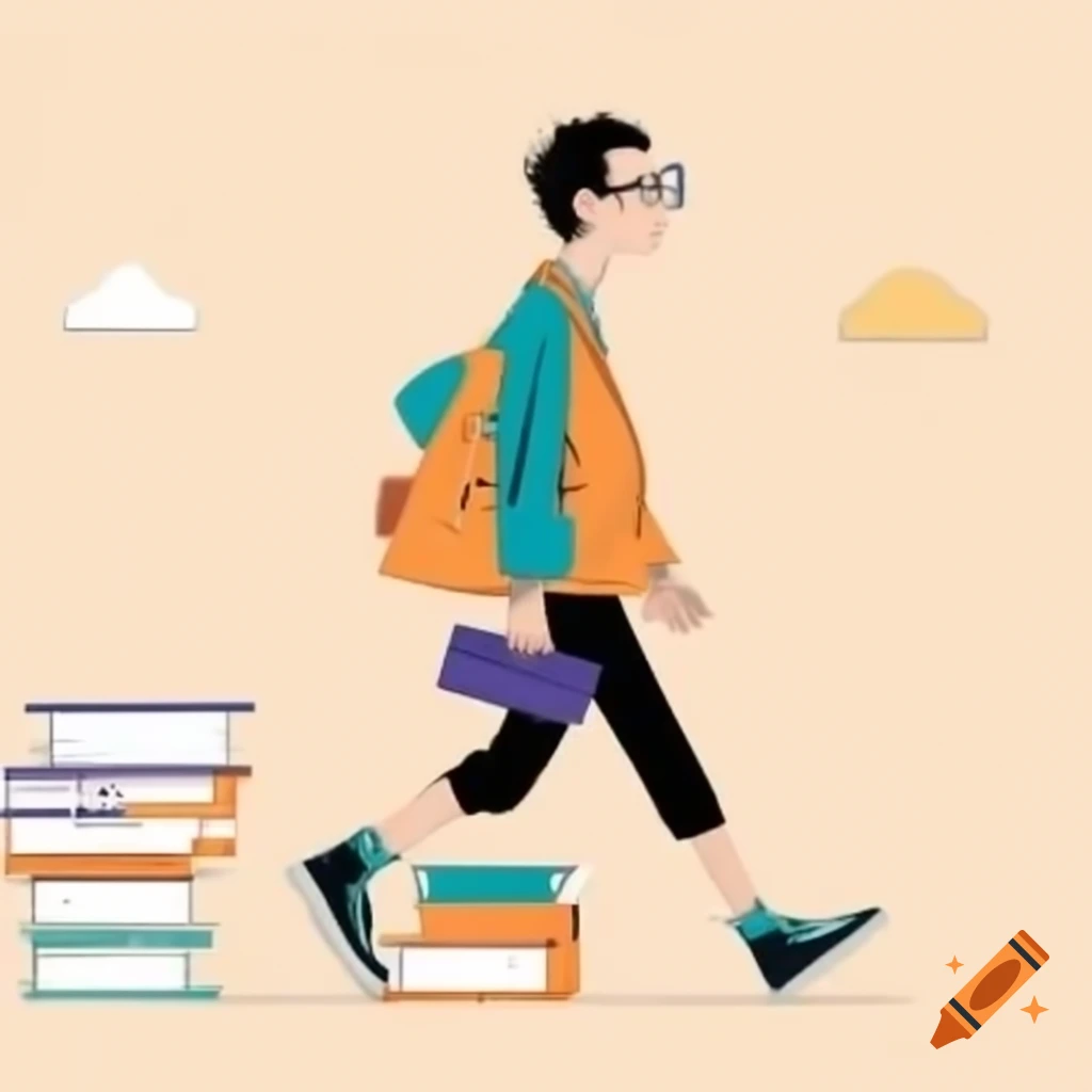 Designer With Glasses Walking In Illustrated Book Style For Children On Designer With Glasses Walking In Illustrated Book Style For Children On