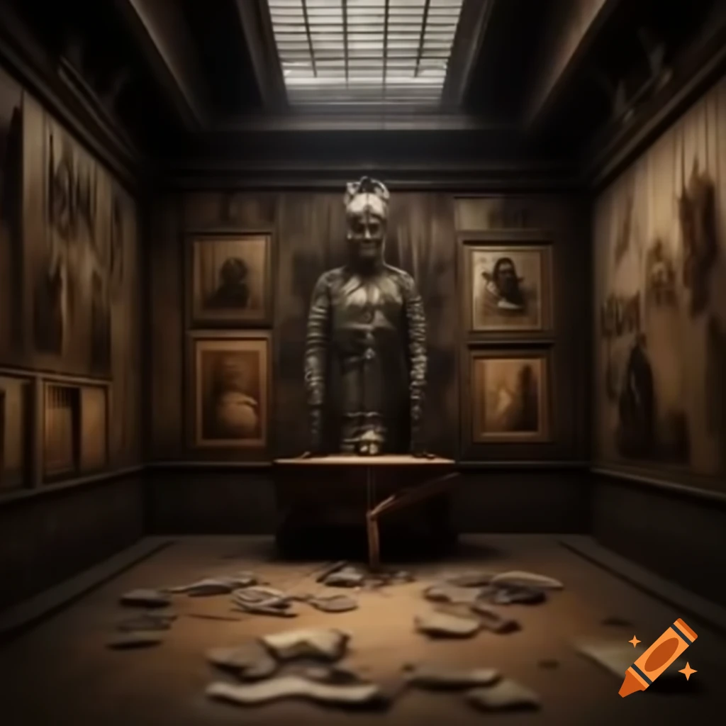 Realistic depiction of a scary house with demonic drawings on the walls