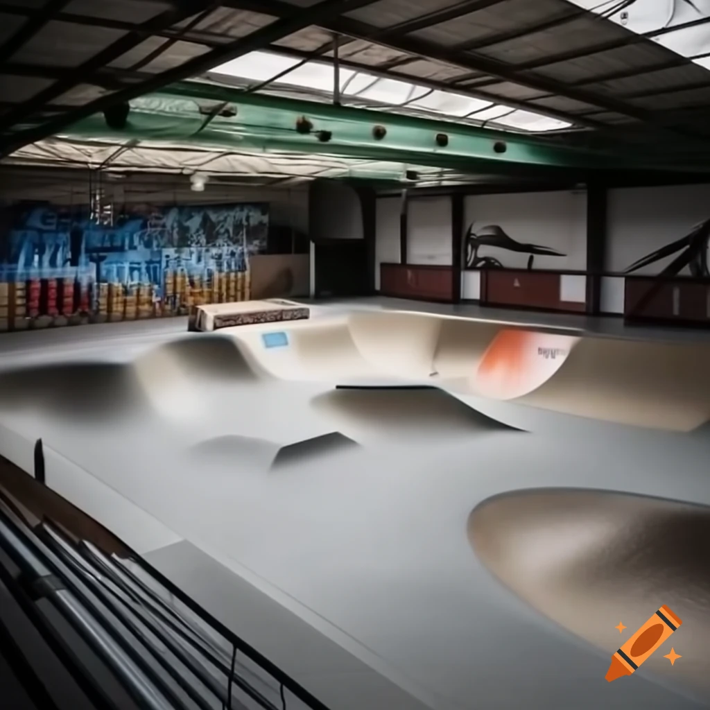 School with skiing slope, skatepark, graffiti area, and giant stage for metal music