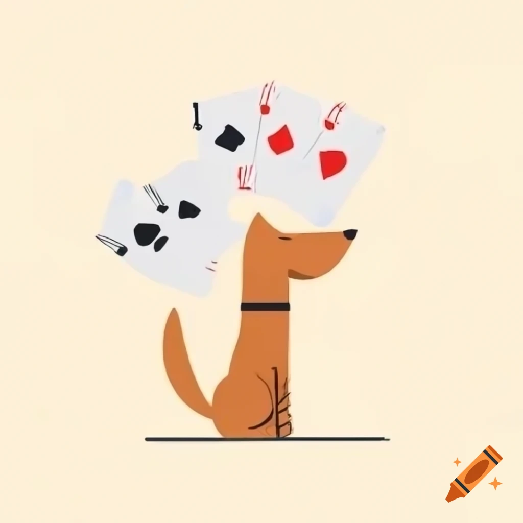 Happy dog with deck of cards in minimal animated art style