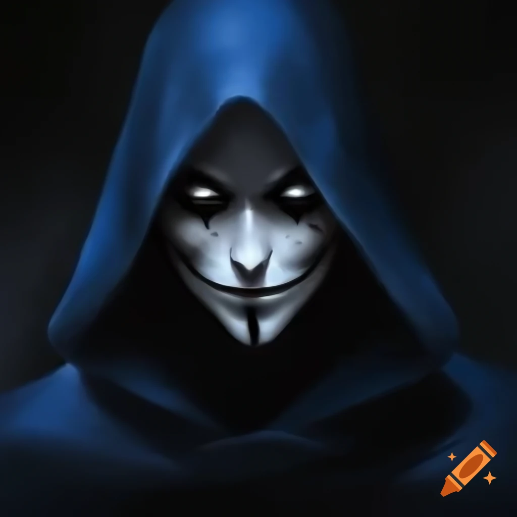 Hyperrealistic male figure in cloak with dark blue shading at night