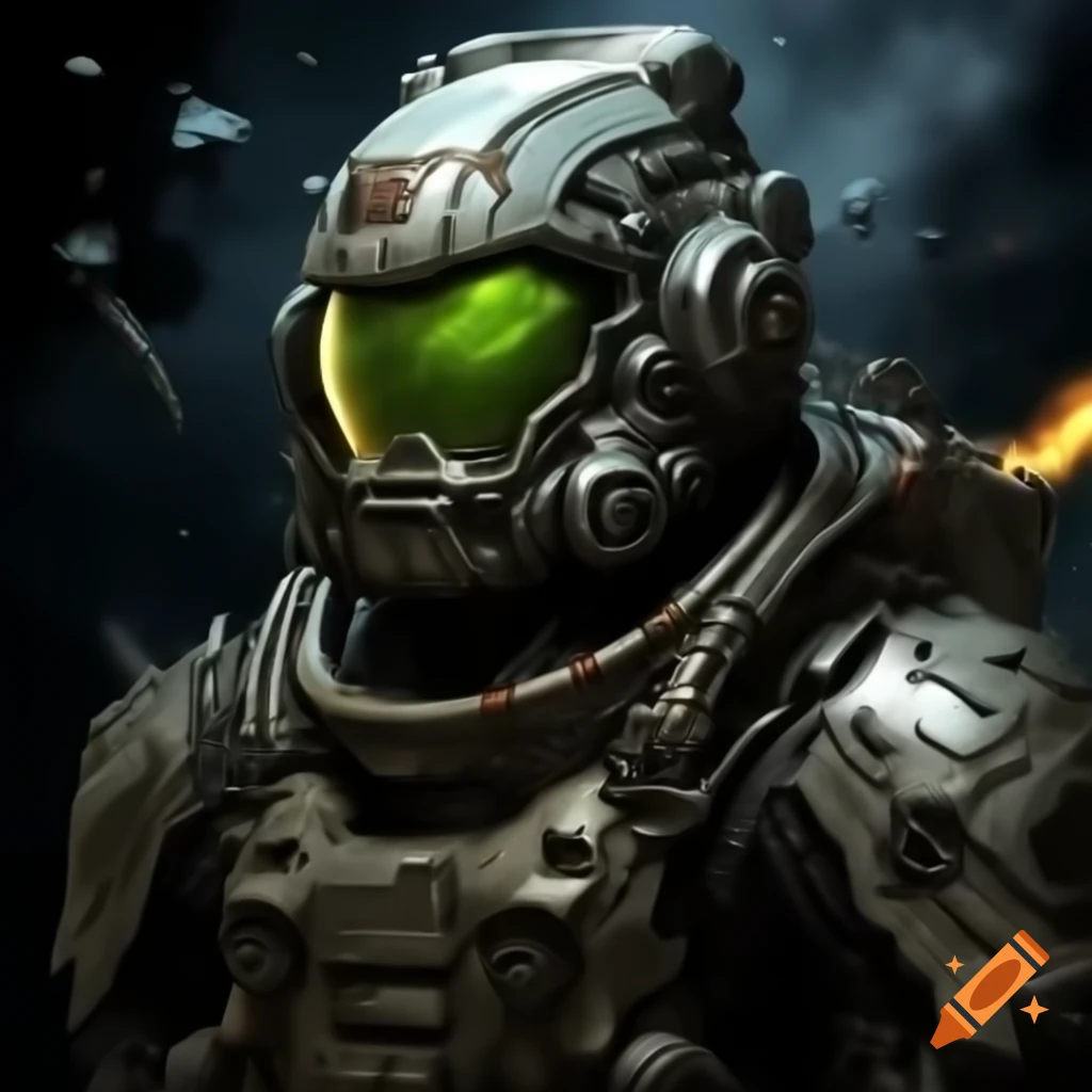 Futuristic space soldier in advanced armor with glowing accents