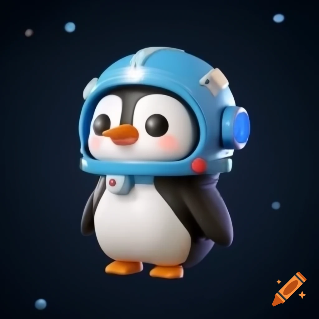 Cute chibi penguin spaceship in 3D with colorful background