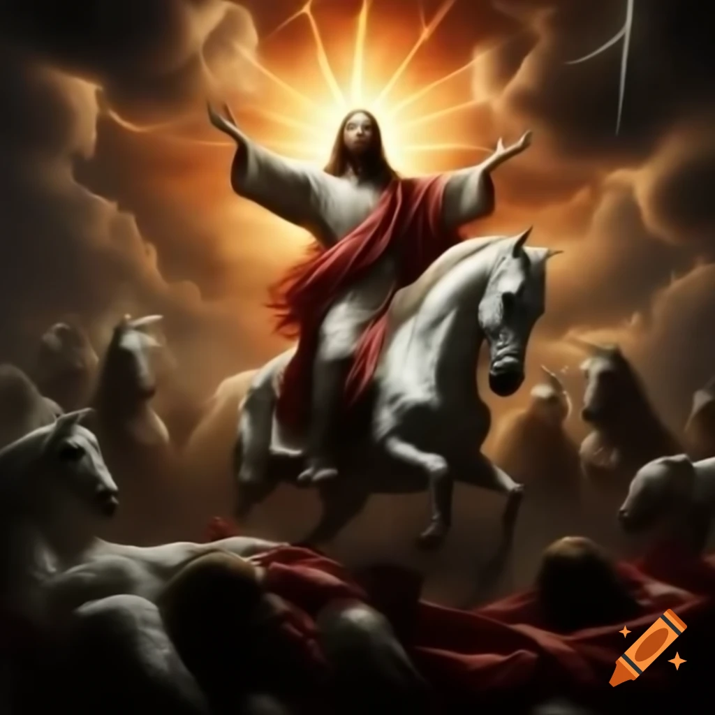 Celestial scene depicting the heavens opened with vivid imagery